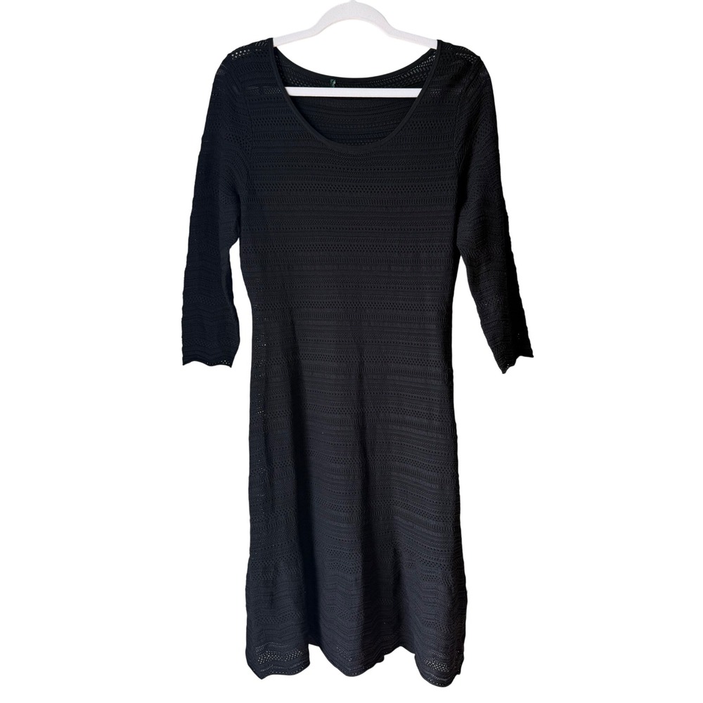 Lauren Ralph Lauren Dress‎ Crochet Knit Midi Slip Lined Black 3/4 Sleeve Large